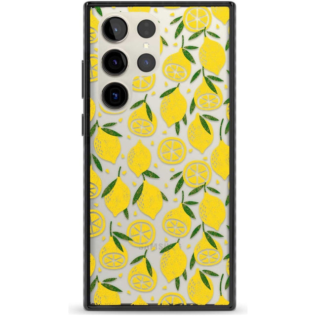 Bright Lemon Fruity Pattern Phone Case Samsung S22 Ultra / Black Impact Case,Samsung S23 Ultra / Black Impact Case Blanc Space