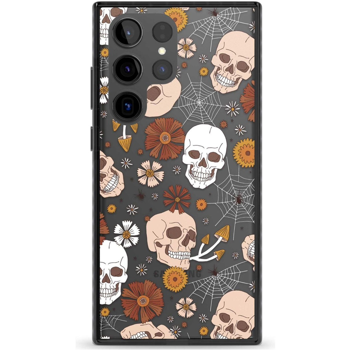 Halloween Skulls and Flowers Phone Case Samsung S22 Ultra / Black Impact Case,Samsung S23 Ultra / Black Impact Case Blanc Space