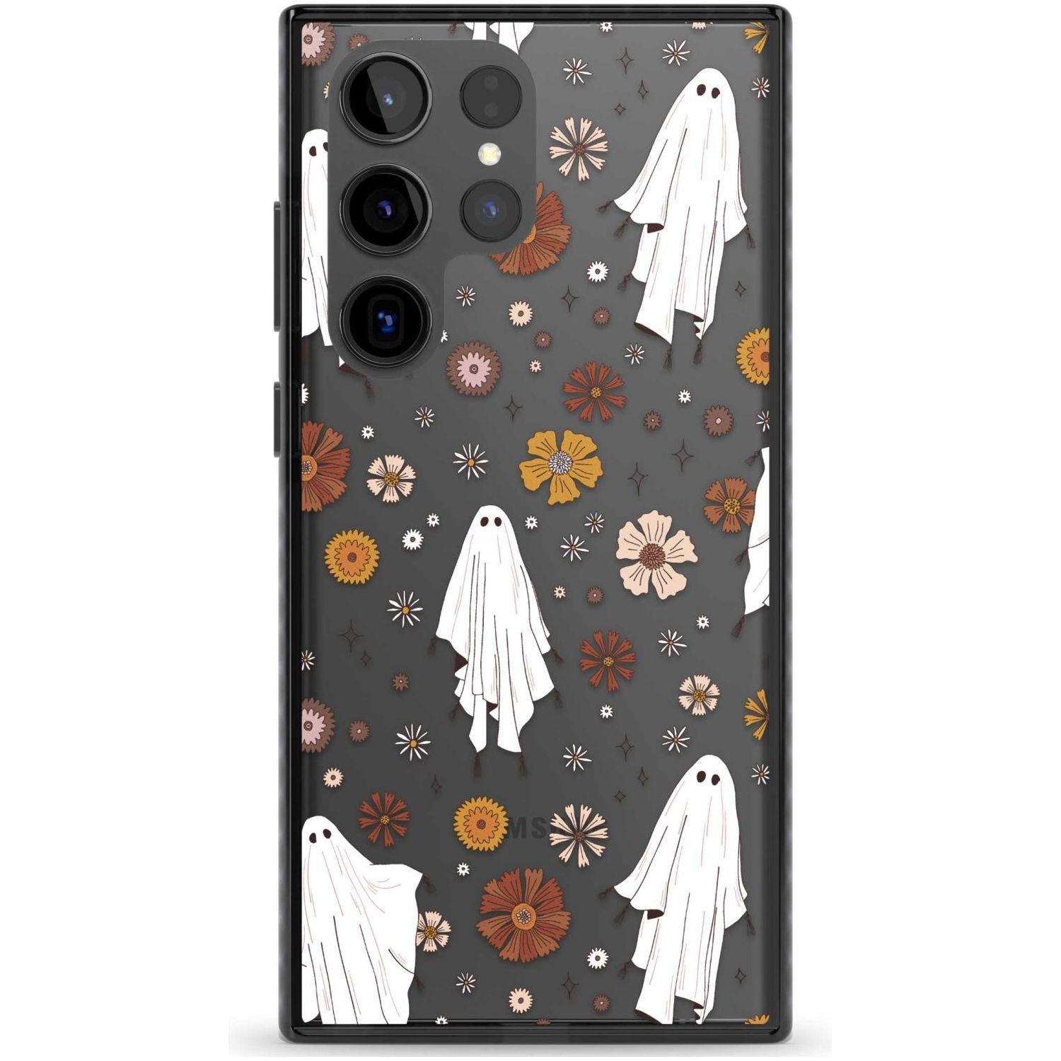 Halloween Ghosts and Flowers Phone Case Samsung S22 Ultra / Black Impact Case,Samsung S23 Ultra / Black Impact Case Blanc Space