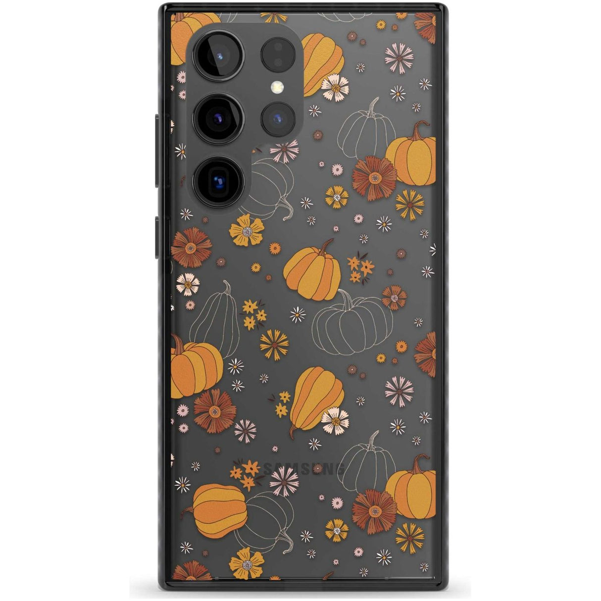 Halloween Pumpkins and Flowers Phone Case Samsung S22 Ultra / Black Impact Case,Samsung S23 Ultra / Black Impact Case Blanc Space