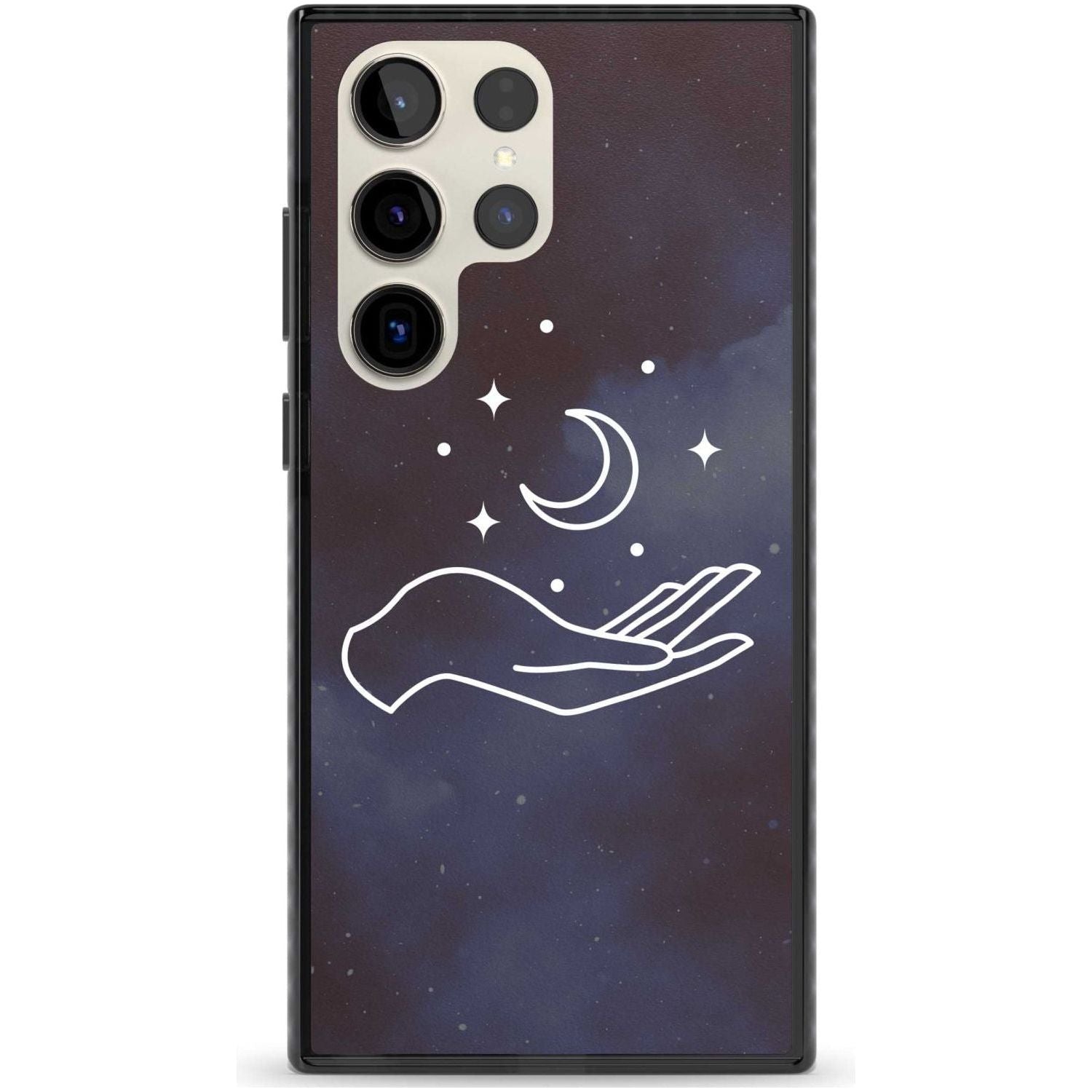 Floating Moon Above Hand Phone Case Samsung S22 Ultra / Black Impact Case,Samsung S23 Ultra / Black Impact Case Blanc Space