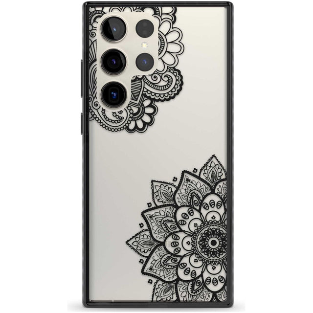 Black Henna Florals Phone Case Samsung S22 Ultra / Black Impact Case,Samsung S23 Ultra / Black Impact Case Blanc Space