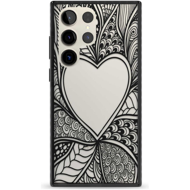 Black Henna Heart Phone Case Samsung S22 Ultra / Black Impact Case,Samsung S23 Ultra / Black Impact Case Blanc Space