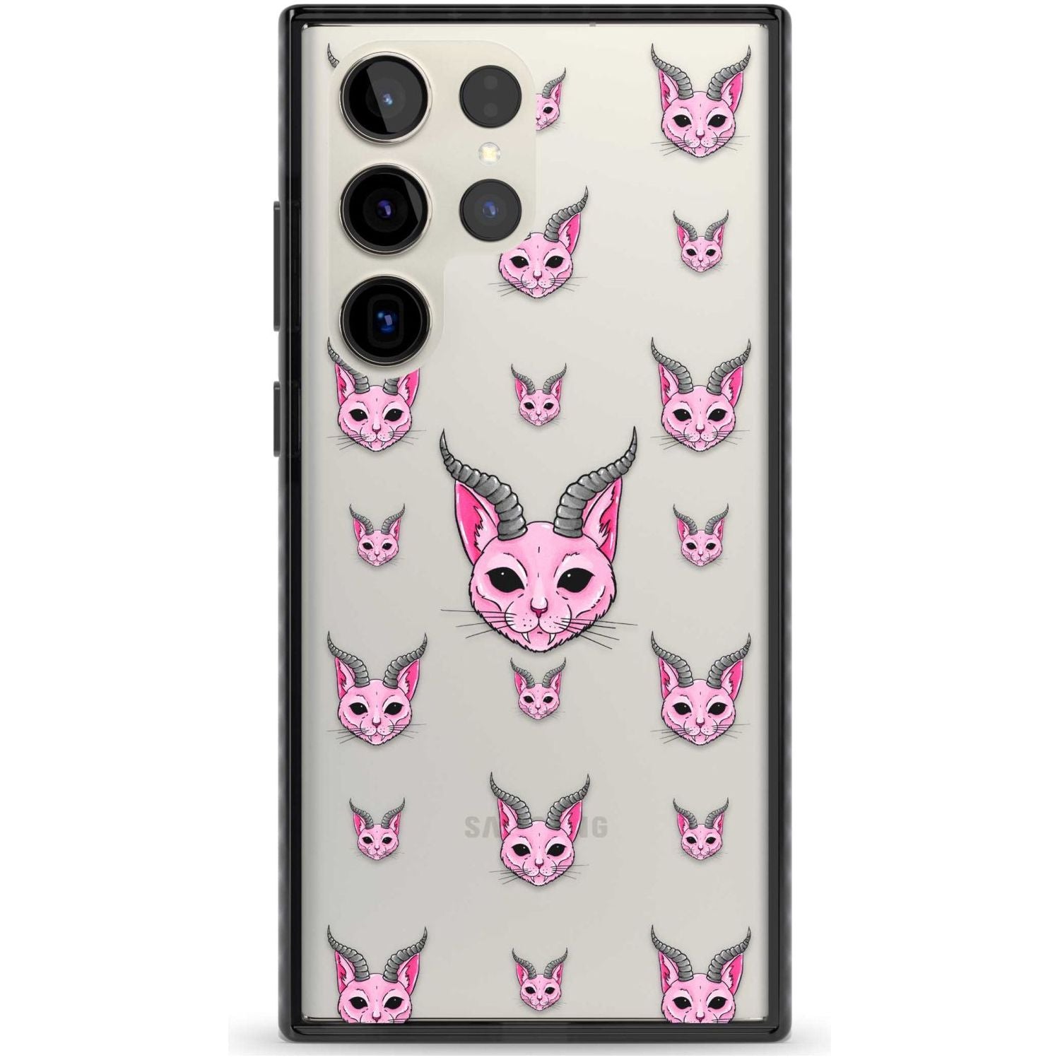Demon Cat Pattern Phone Case Samsung S22 Ultra / Black Impact Case,Samsung S23 Ultra / Black Impact Case Blanc Space