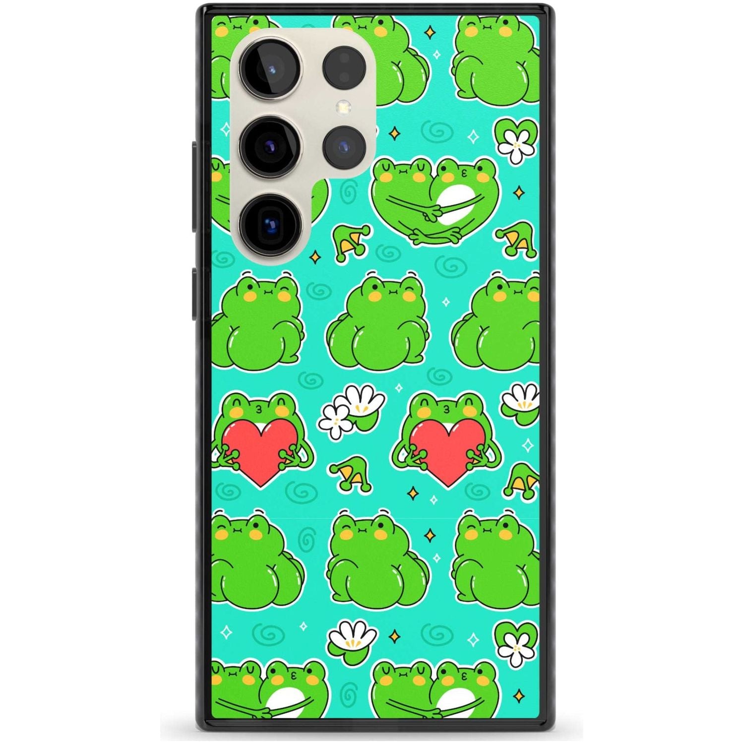 Frog Booty Kawaii Pattern Phone Case Samsung S22 Ultra / Black Impact Case,Samsung S23 Ultra / Black Impact Case Blanc Space