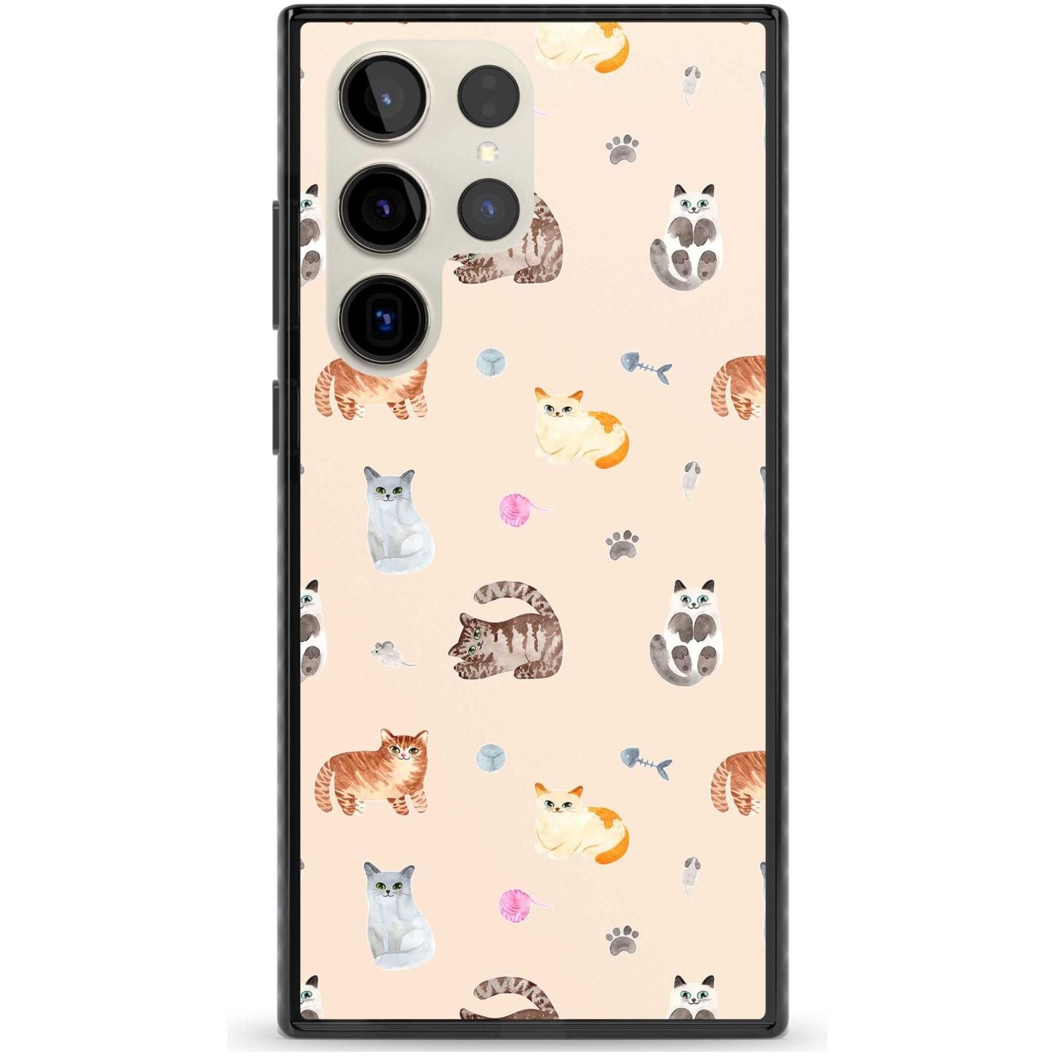 Cats with Toys Phone Case Samsung S22 Ultra / Black Impact Case,Samsung S23 Ultra / Black Impact Case Blanc Space