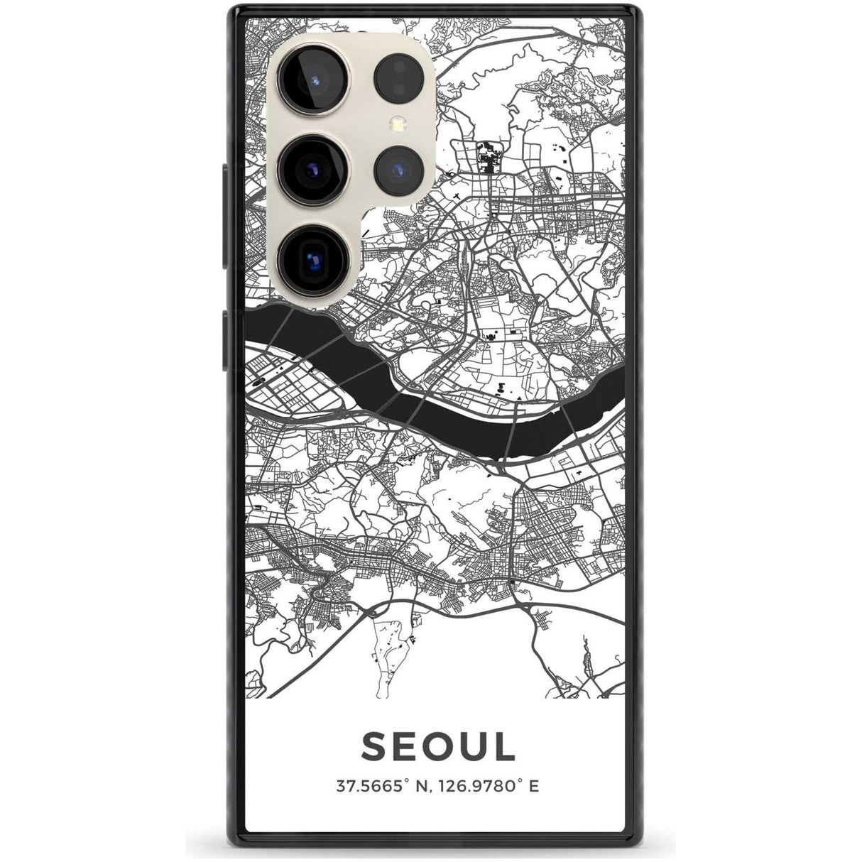 Map of Seoul, South Korea Phone Case Samsung S22 Ultra / Black Impact Case,Samsung S23 Ultra / Black Impact Case Blanc Space