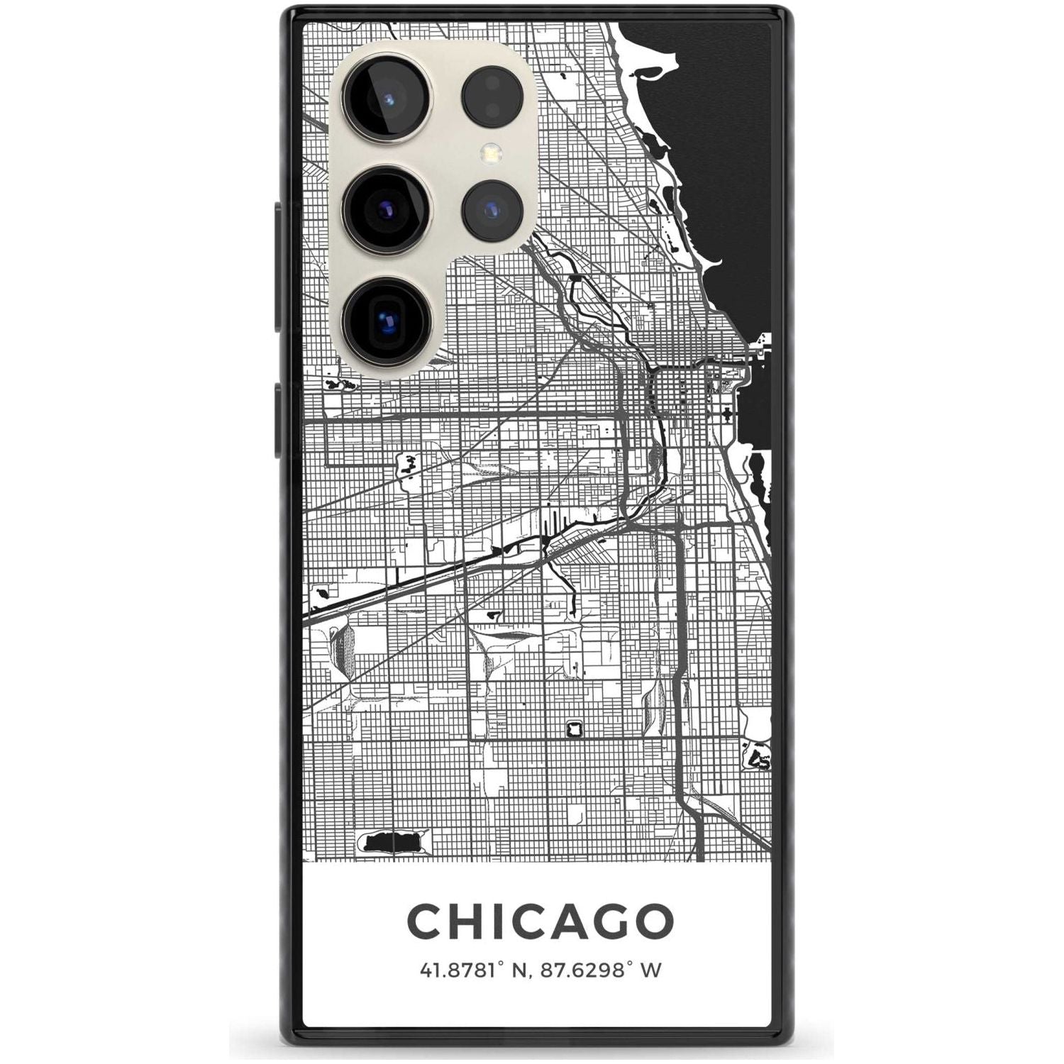 Map of Chicago, Illinois Phone Case Samsung S22 Ultra / Black Impact Case,Samsung S23 Ultra / Black Impact Case Blanc Space