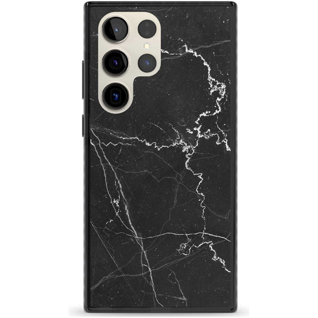 Bold Black Marble with White Texture Phone Case Samsung S22 Ultra / Black Impact Case,Samsung S23 Ultra / Black Impact Case Blanc Space