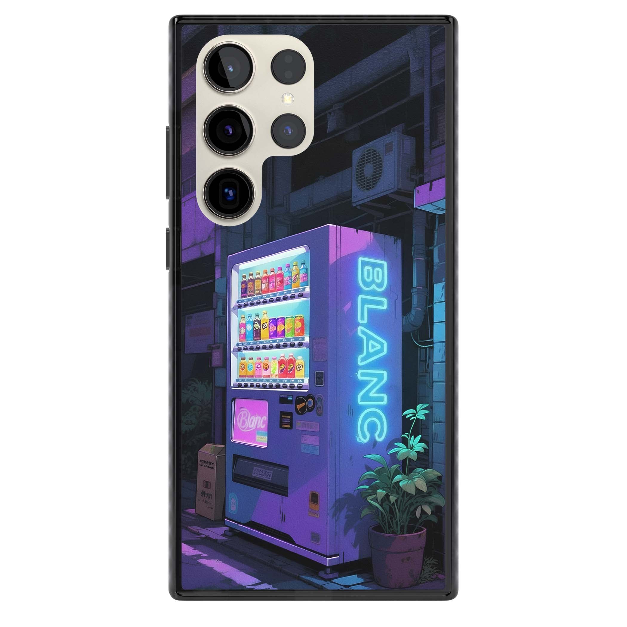 Shibuya Glow Japanese iPhone case featuring a glowing Tokyo vending machine, neon signage, and moody purple alleyway | Black Impact case for Samsung Galaxy S24 Ultra, Samsung Galaxy S23 Ultra, Samsung Galaxy S22 Ultra