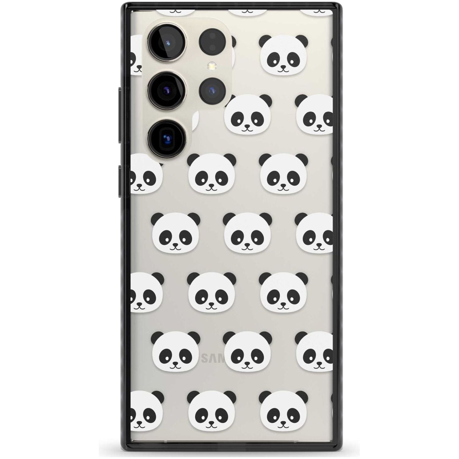 Panda Face Pattern Phone Case Samsung S22 Ultra / Black Impact Case,Samsung S23 Ultra / Black Impact Case Blanc Space