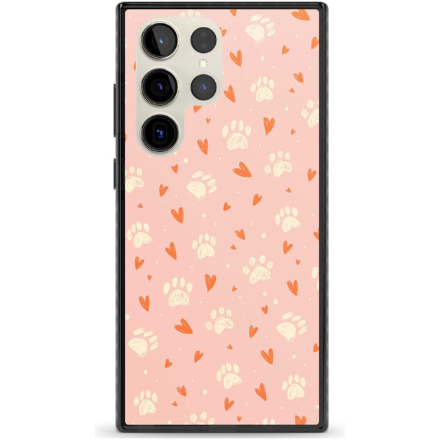 Paws & Hearts Pattern Phone Case Samsung S22 Ultra / Black Impact Case,Samsung S23 Ultra / Black Impact Case Blanc Space