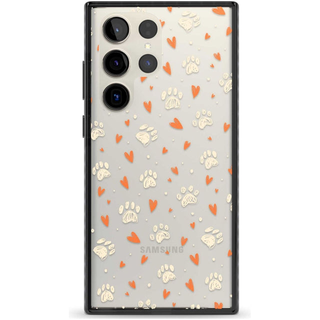 Paws & Hearts Pattern (Clear) Phone Case Samsung S22 Ultra / Black Impact Case,Samsung S23 Ultra / Black Impact Case Blanc Space