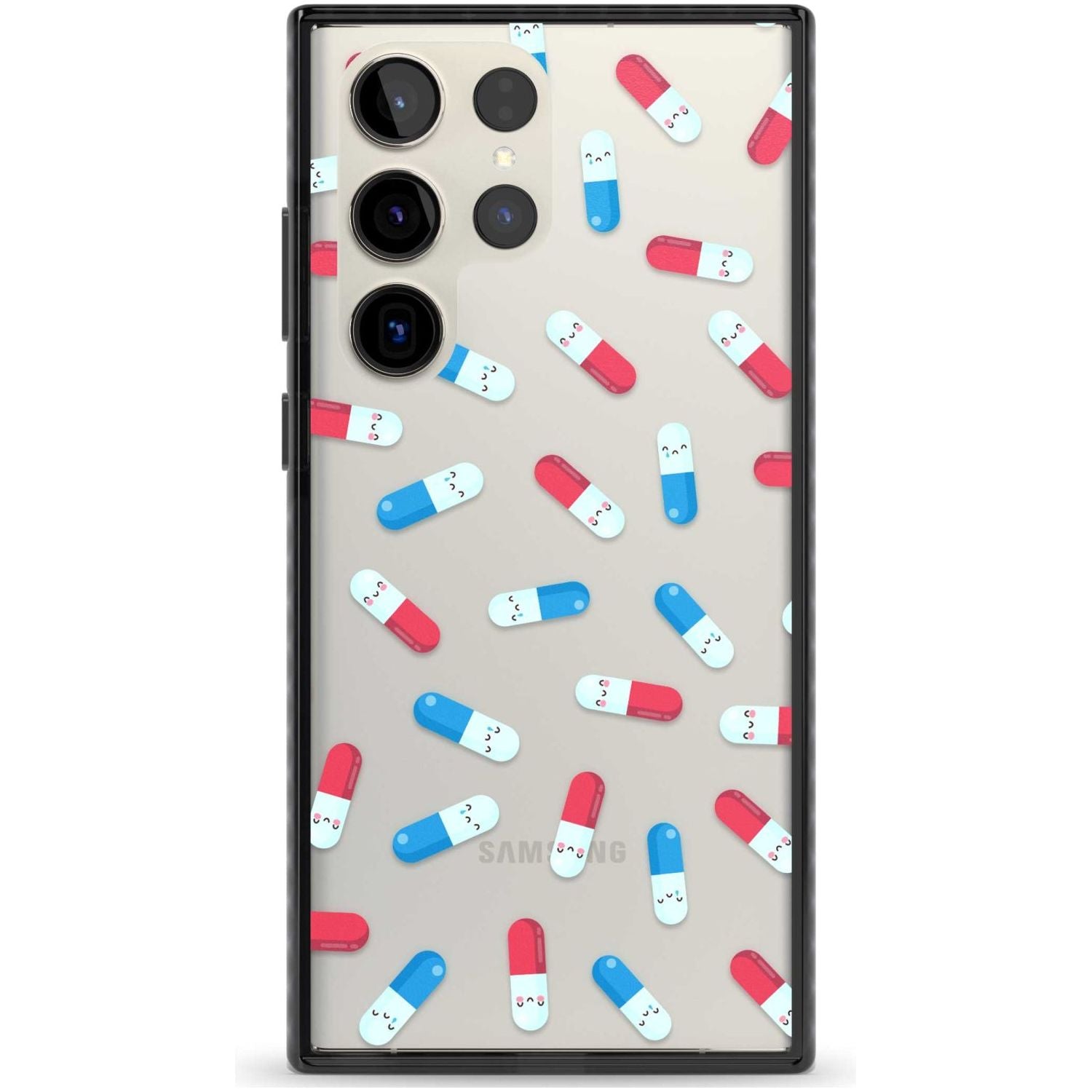 Kawaii Pill Pattern Phone Case Samsung S22 Ultra / Black Impact Case,Samsung S23 Ultra / Black Impact Case Blanc Space