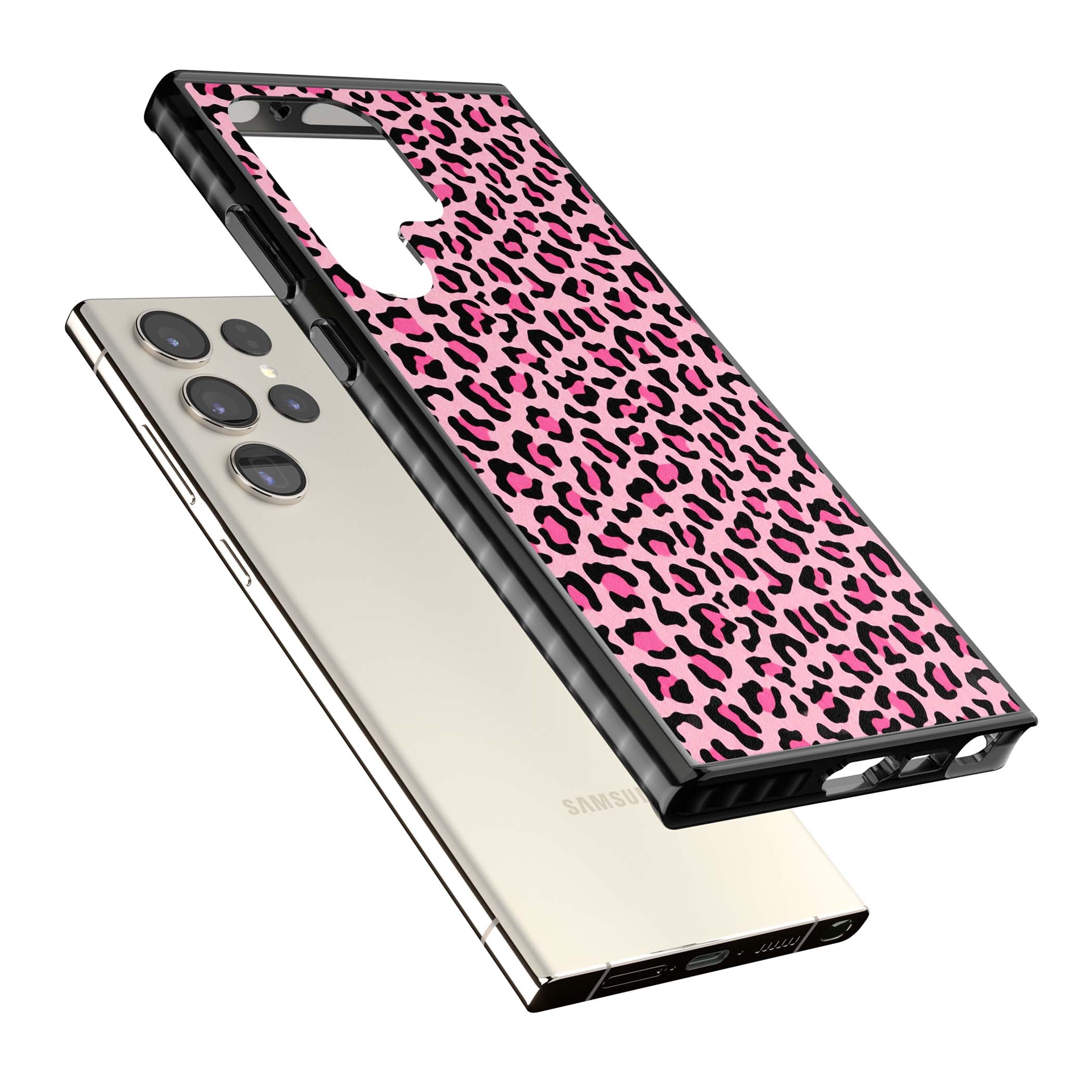 Pink Leopard baddie iPhone case | Black Impact case for Samsung Galaxy S24 Ultra, Samsung Galaxy S23 Ultra, Samsung Galaxy S22 Ultra