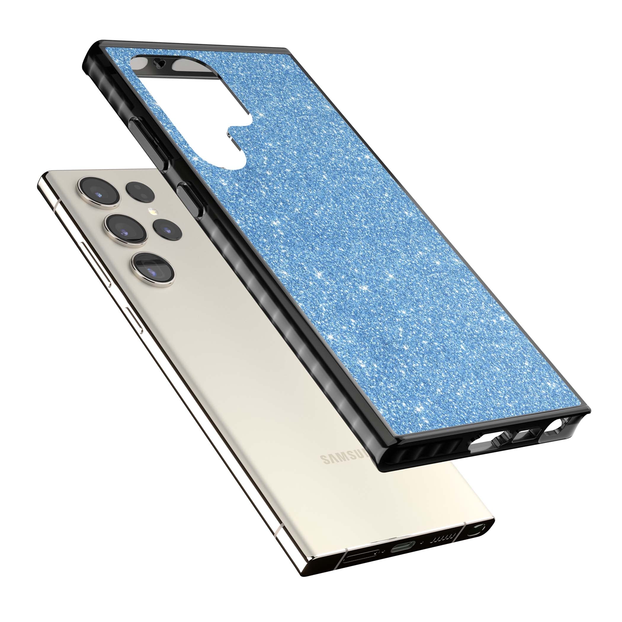 Blue Glitter blue glitter iPhone case featuring dense sparkling cerulean glitter with a glamorous shimmering finish | Black Impact case for Samsung Galaxy S24 Ultra, Samsung Galaxy S23 Ultra, Samsung Galaxy S22 Ultra