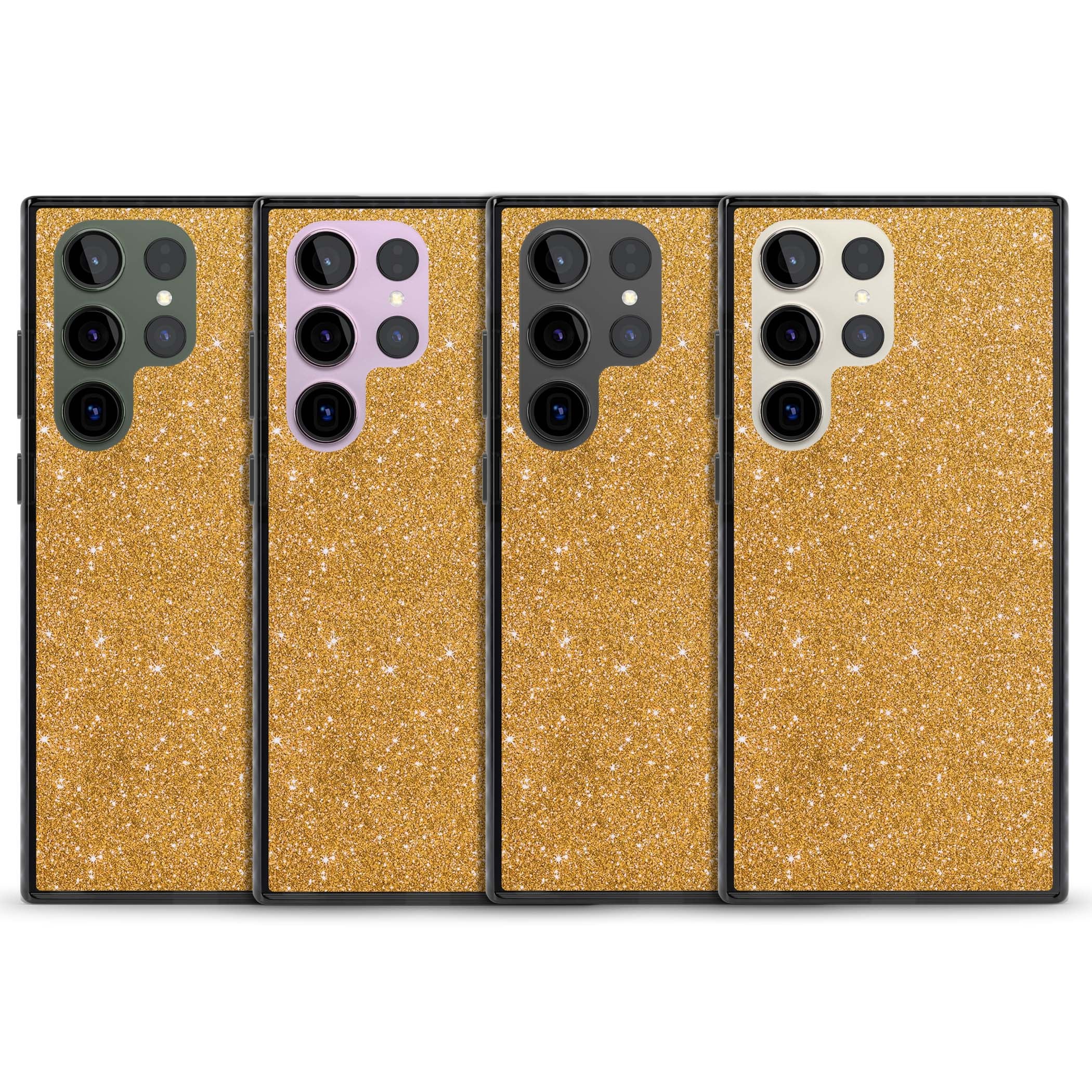 Gold Glitter gold glitter iPhone case featuring a shimmering sparkle wallpaper design in luxury gold | Black Impact case for Samsung Galaxy S24 Ultra, Samsung Galaxy S23 Ultra, Samsung Galaxy S22 Ultra