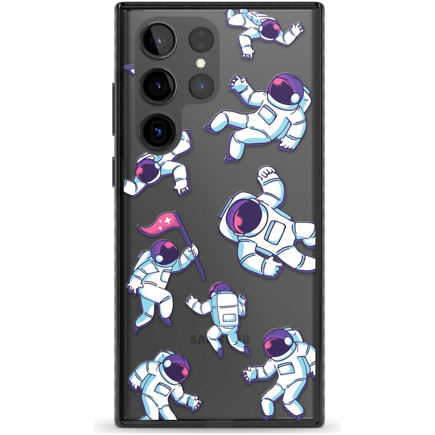 Astronaut Pattern Phone Case Samsung S22 Ultra / Black Impact Case,Samsung S23 Ultra / Black Impact Case Blanc Space