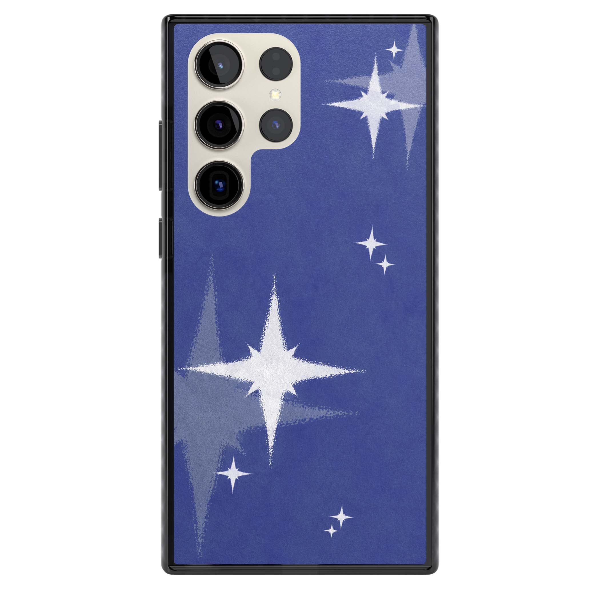 Blue Sparkle celestial iPhone case featuring sparkling silver stars on a deep blue painterly night sky | Black Impact case for Samsung Galaxy S24 Ultra, Samsung Galaxy S23 Ultra, Samsung Galaxy S22 Ultra