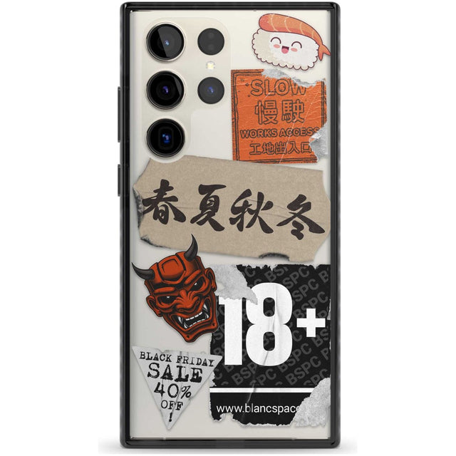 Asian Sticker Mix Phone Case Samsung S22 Ultra / Black Impact Case,Samsung S23 Ultra / Black Impact Case Blanc Space