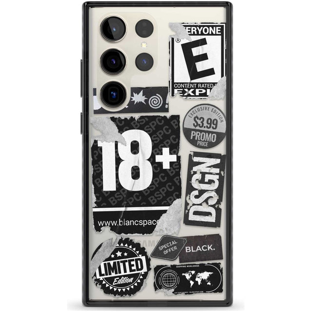 Black Sticker Mix Phone Case Samsung S22 Ultra / Black Impact Case,Samsung S23 Ultra / Black Impact Case Blanc Space