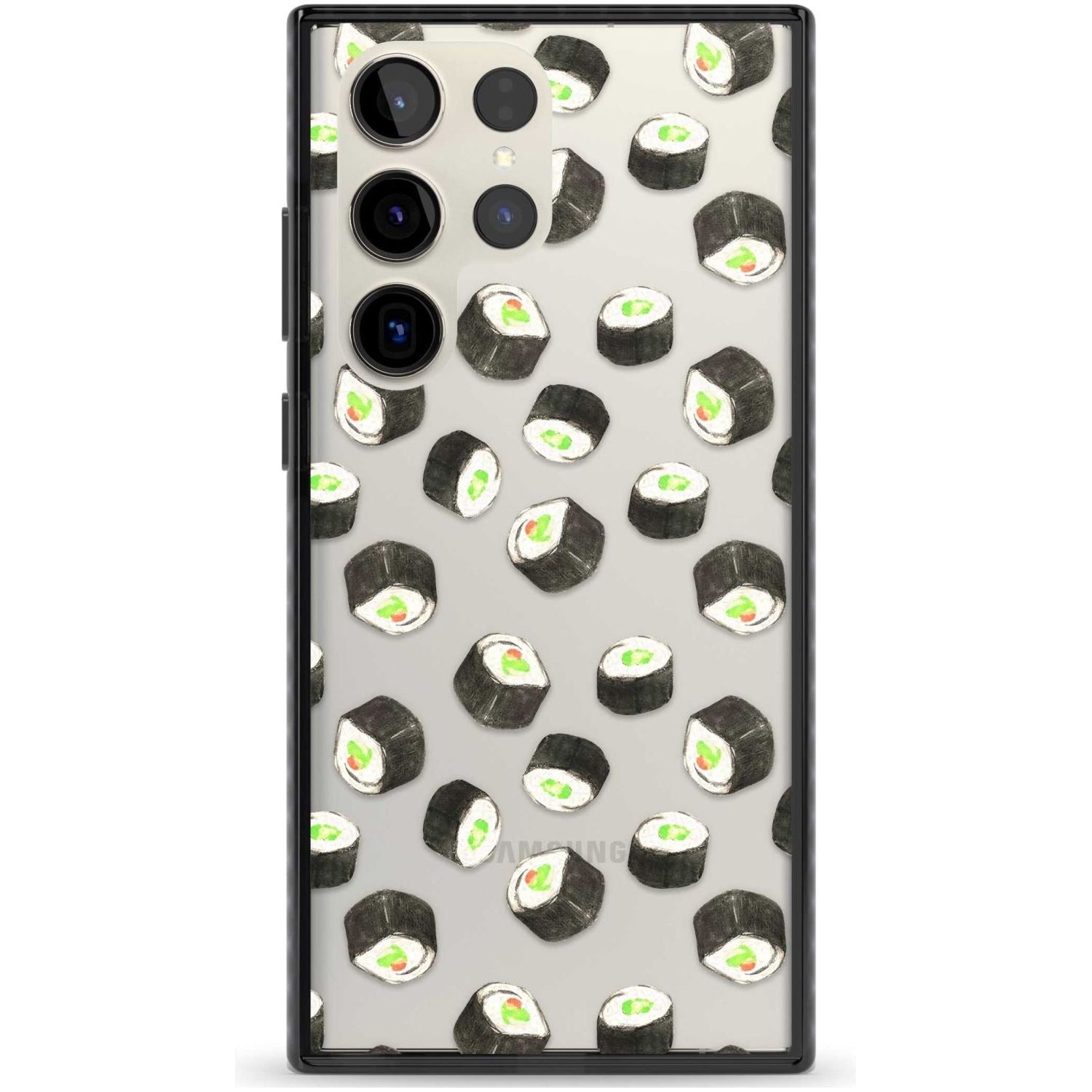 Maki Rolls Sushi Pattern Phone Case Samsung S22 Ultra / Black Impact Case,Samsung S23 Ultra / Black Impact Case Blanc Space