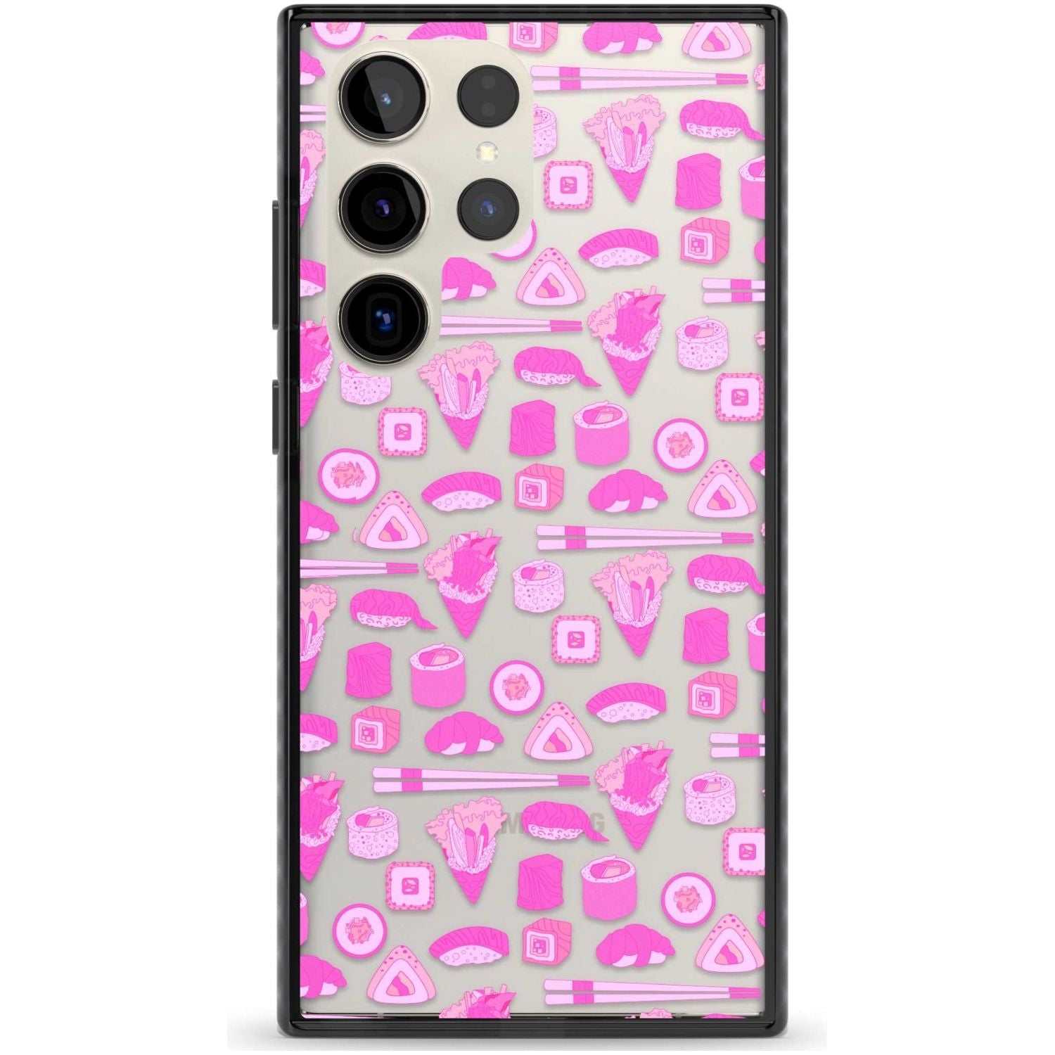 Bright Pink Sushi Pattern Phone Case Samsung S22 Ultra / Black Impact Case,Samsung S23 Ultra / Black Impact Case Blanc Space