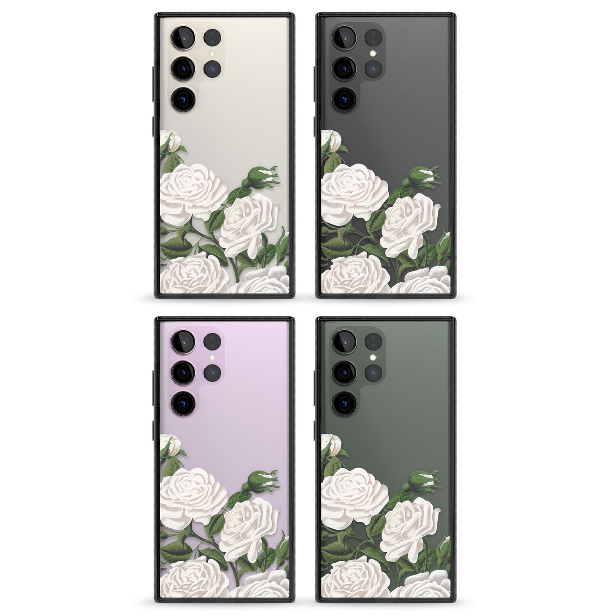 White Vintage Painted Flowers Impact Phone Case for Samsung Galaxy S24 Ultra , Samsung Galaxy S23 Ultra, Samsung Galaxy S22 Ultra