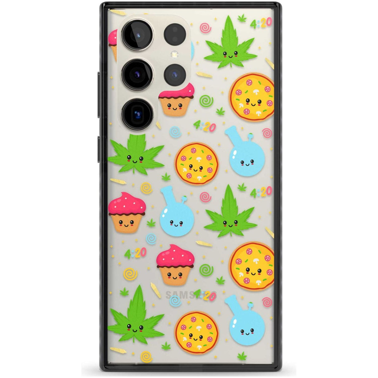 Kawaii Weed Pattern Phone Case Samsung S22 Ultra / Black Impact Case,Samsung S23 Ultra / Black Impact Case Blanc Space