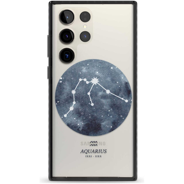 Aquarius Zodiac Transparent Design - Blue Phone Case Samsung S22 Ultra / Black Impact Case,Samsung S23 Ultra / Black Impact Case Blanc Space