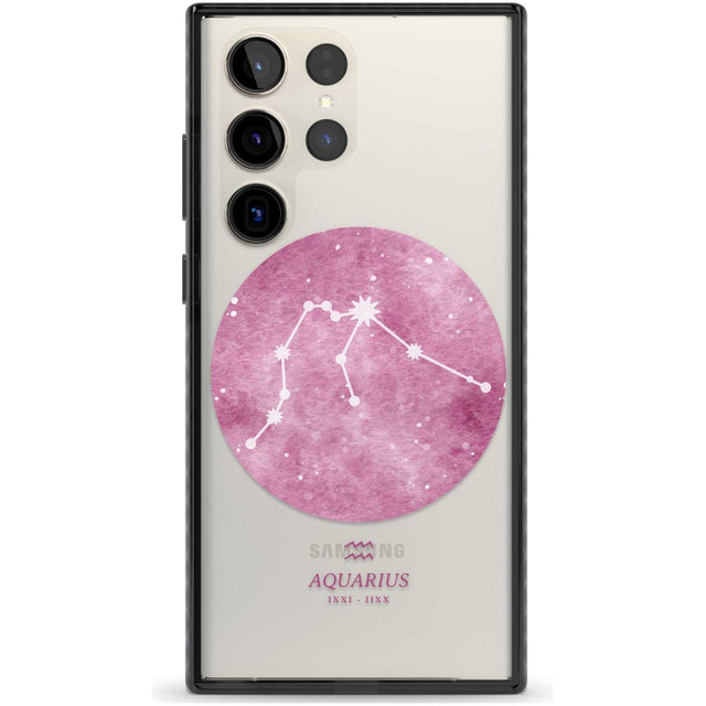 Aquarius Zodiac Transparent Design - Pink Phone Case Samsung S22 Ultra / Black Impact Case,Samsung S23 Ultra / Black Impact Case Blanc Space
