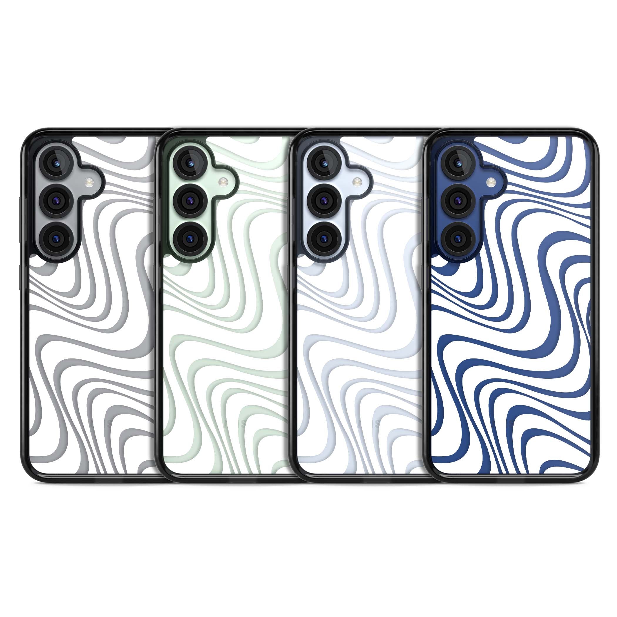 White Abstract Waves abstract iPhone case featuring flowing grey wave pattern on clear background | Black Impact case for Samsung Galaxy S25, Samsung Galaxy S25 Plus