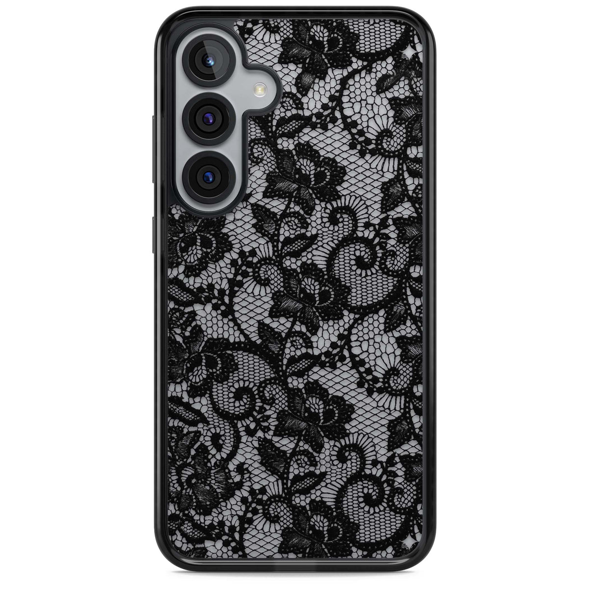 Black Lace gothic iPhone case featuring intricate black floral lace pattern with vintage whimsigoth detail | Black Impact case for Samsung Galaxy S25, Samsung Galaxy S25 Plus