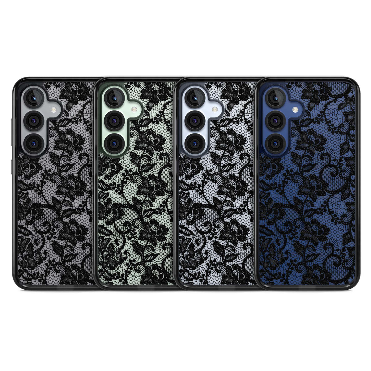 Black Lace gothic iPhone case featuring intricate black floral lace pattern with vintage whimsigoth detail | Black Impact case for Samsung Galaxy S25, Samsung Galaxy S25 Plus