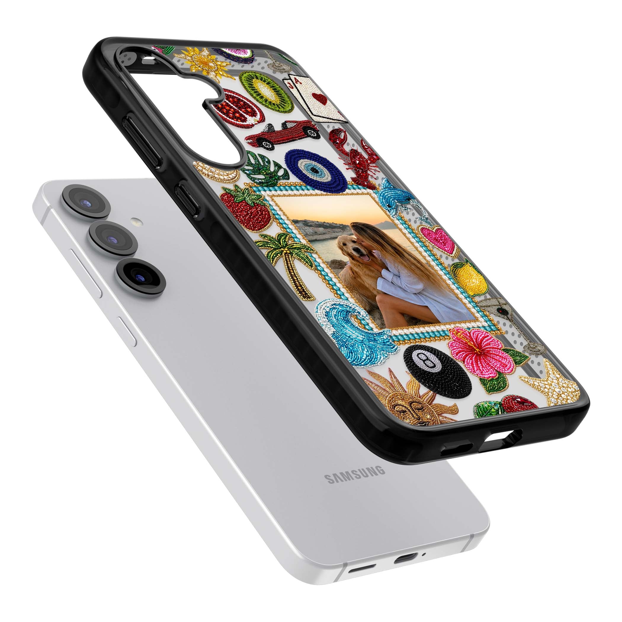 Beaded Photo coastal iPhone case | Black Impact case for Samsung Galaxy S25, Samsung Galaxy S25 Plus