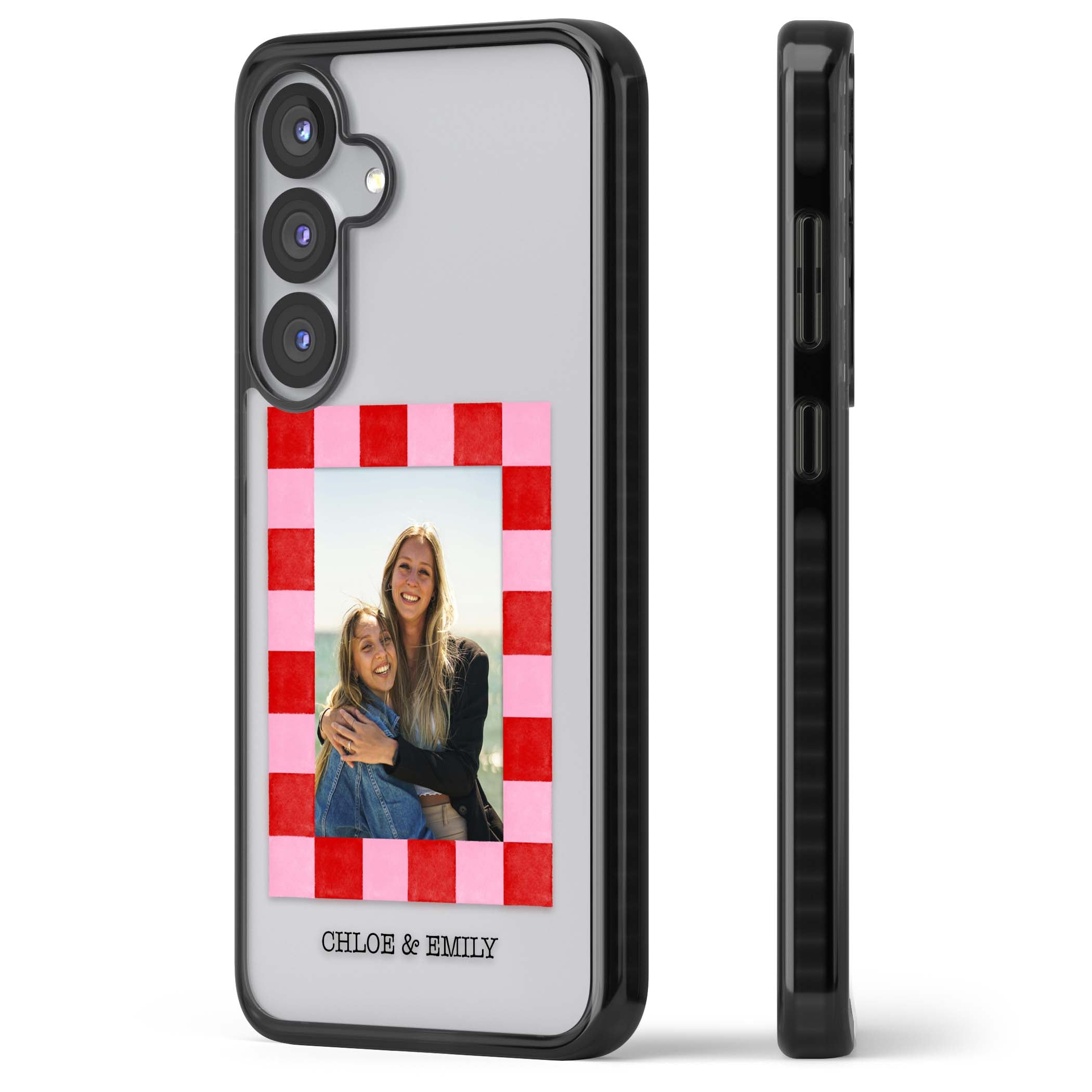 Bubblegum Check Photo for her iPhone case | Black Impact case for Samsung Galaxy S25, Samsung Galaxy S25 Plus