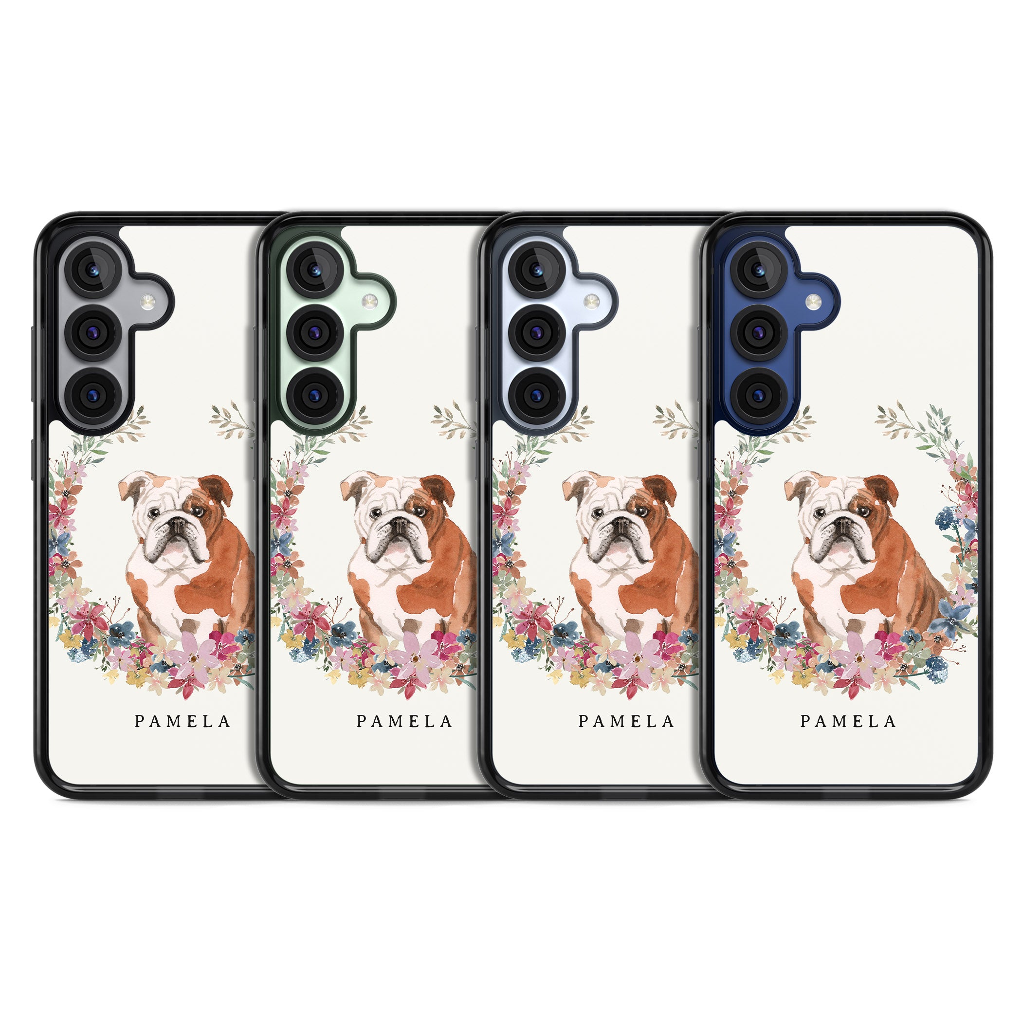 Personalised English Bulldog Floral Portrait