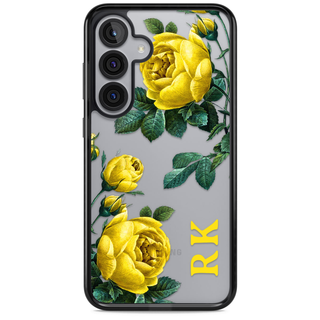 Personalised Clear Vintage Floral Yellow Roses