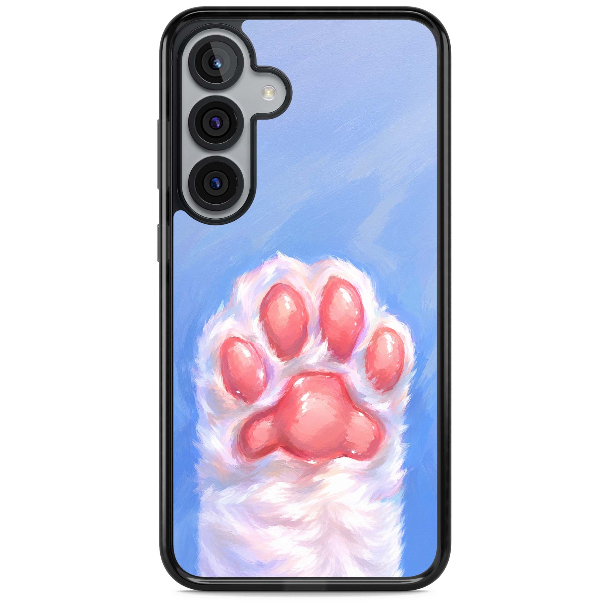 Soft White Paw cute iPhone case | Black Impact case for Samsung Galaxy S25, Samsung Galaxy S25 Plus
