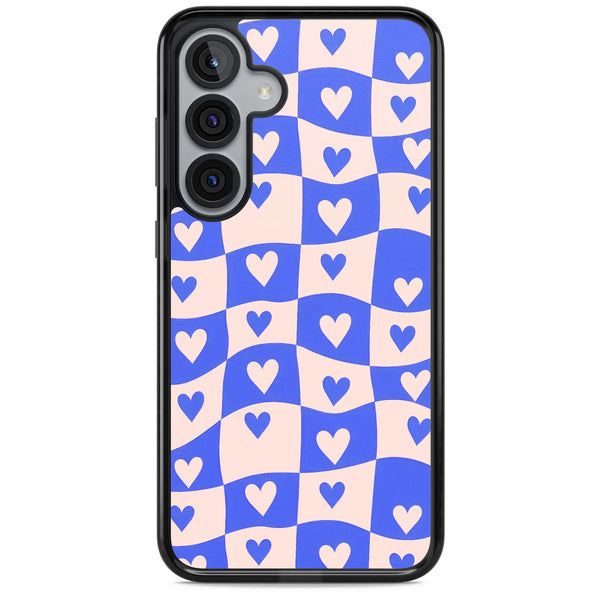 Blue Wavy Checked Hearts