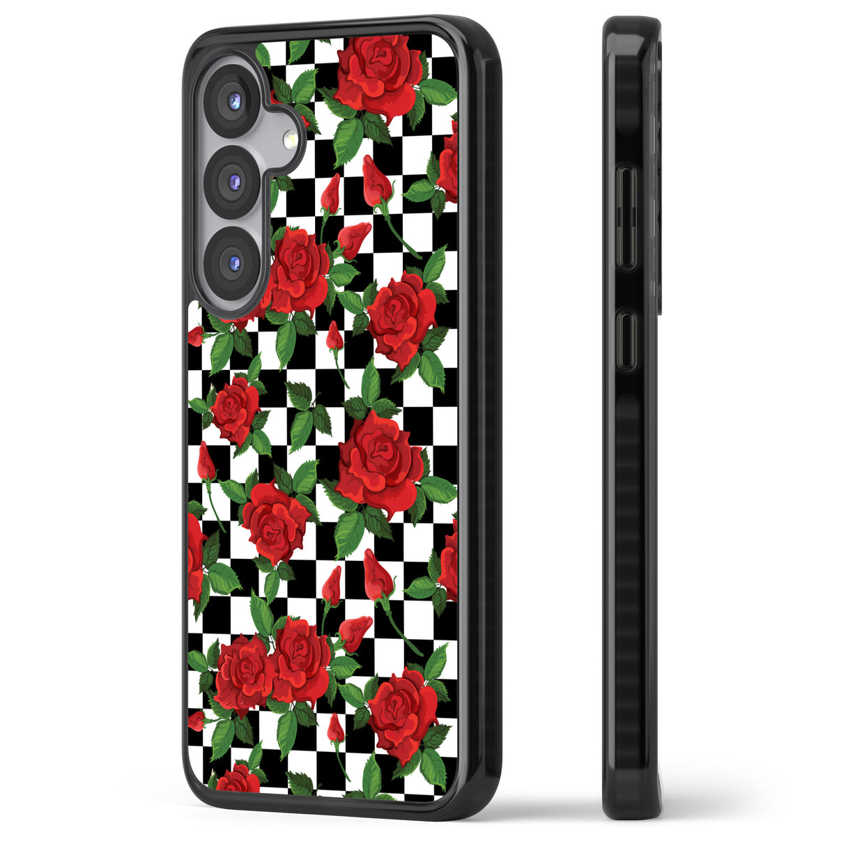 Checkered Pattern & Red Roses