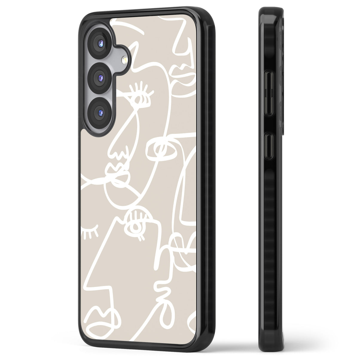Abstract Continuous Line Faces White on Beige