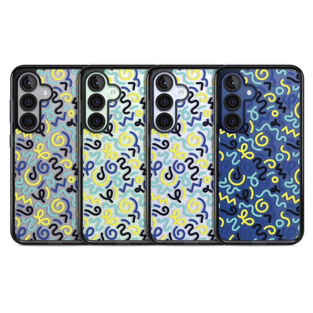 Blue & Yellow Shapes Memphis Retro Pattern Design