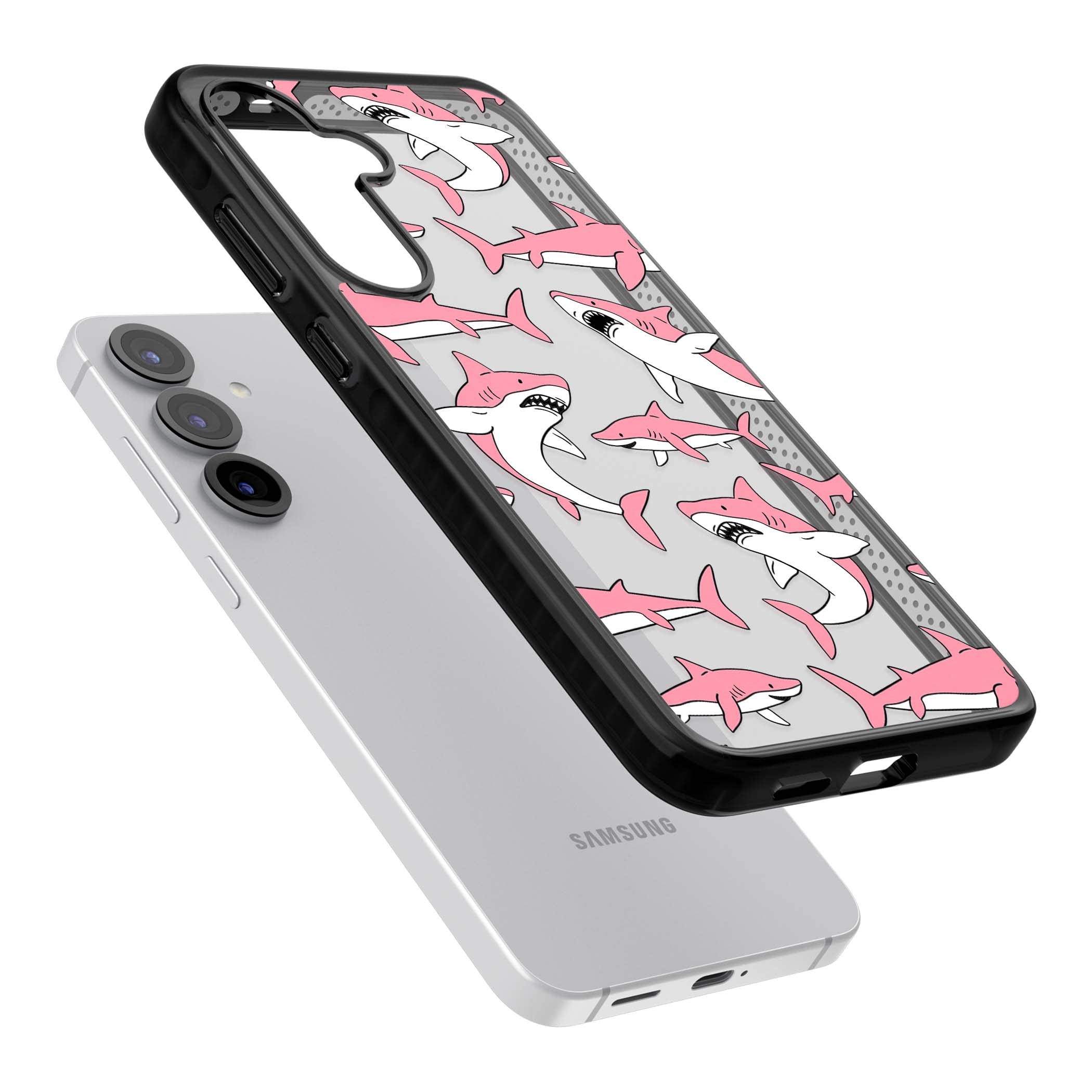 Bubblegum Sharks for her iPhone case | Black Impact case for Samsung Galaxy S25, Samsung Galaxy S25 Plus