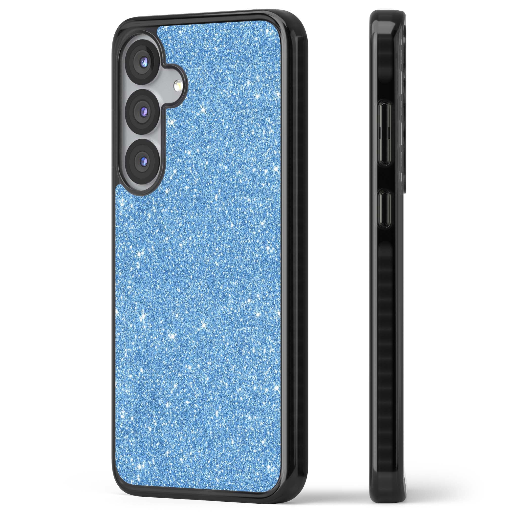 Blue Glitter blue glitter iPhone case featuring dense sparkling cerulean glitter with a glamorous shimmering finish | Black Impact case for Samsung Galaxy S25, Samsung Galaxy S25 Plus