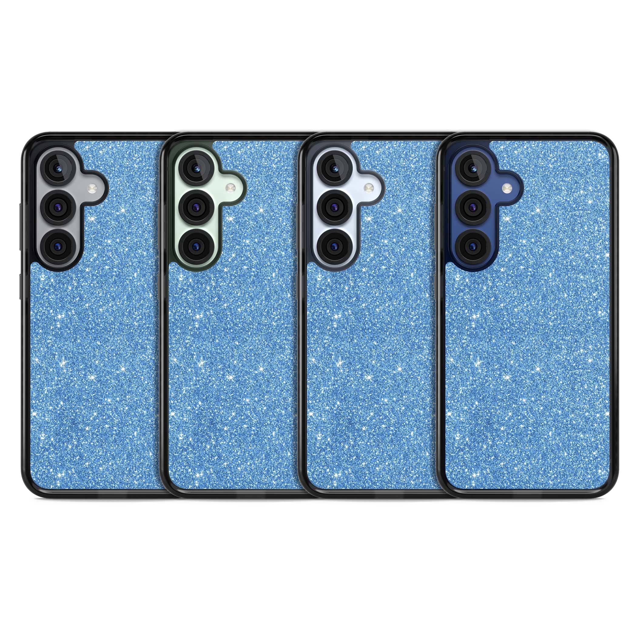 Blue Glitter blue glitter iPhone case featuring dense sparkling cerulean glitter with a glamorous shimmering finish | Black Impact case for Samsung Galaxy S25, Samsung Galaxy S25 Plus