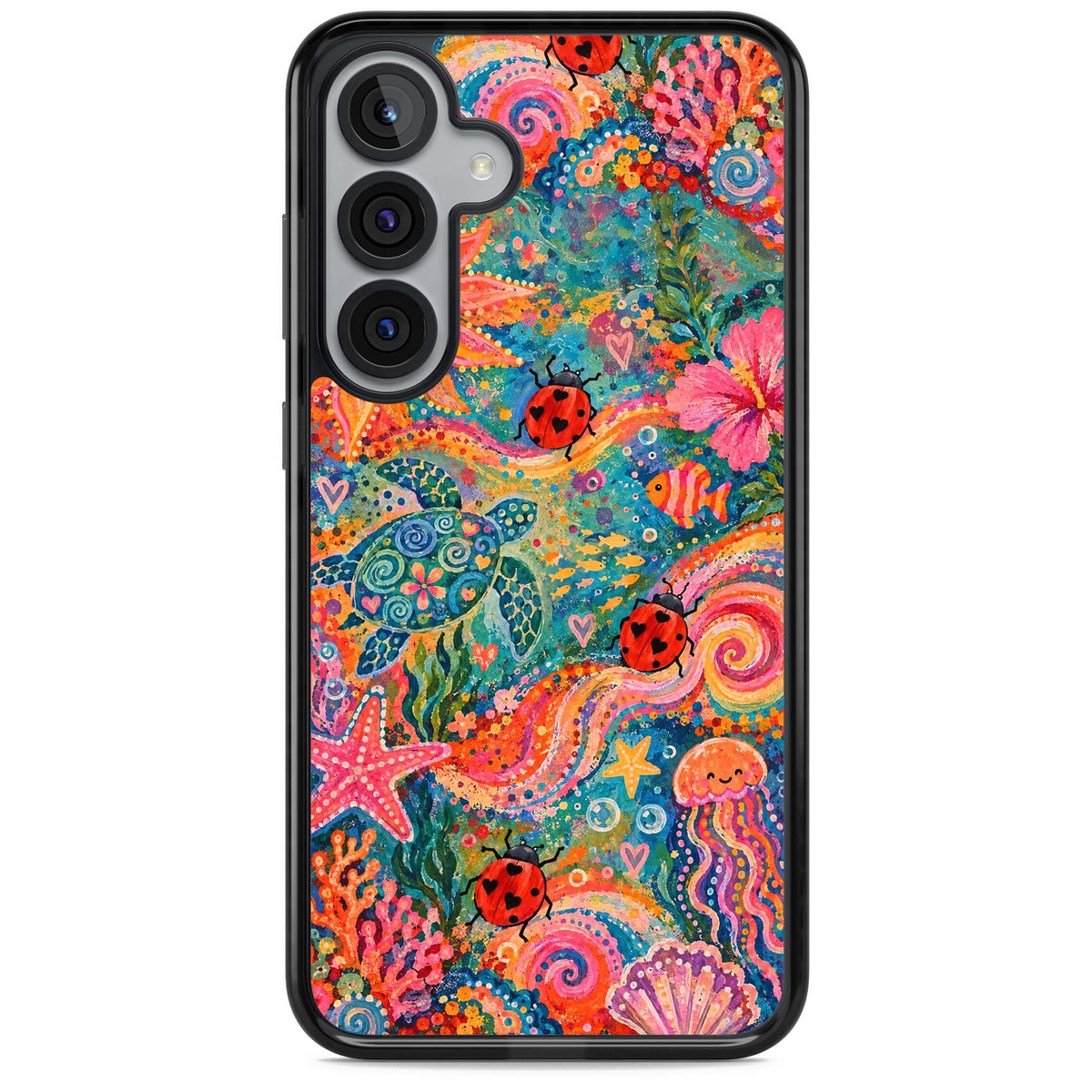 Coral Whimsy for her iPhone case | Black Impact case for Samsung Galaxy S25, Samsung Galaxy S25 Plus