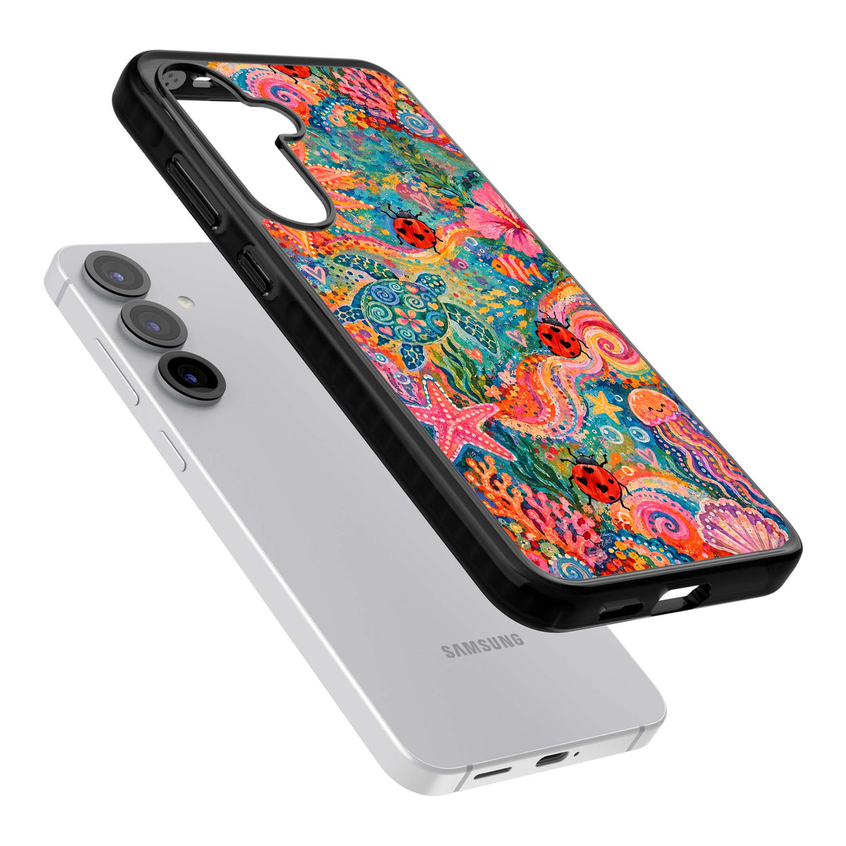 Coral Whimsy for her iPhone case | Black Impact case for Samsung Galaxy S25, Samsung Galaxy S25 Plus