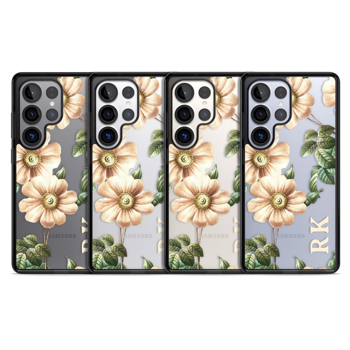 Personalised Clear Vintage Floral Cream Anemones