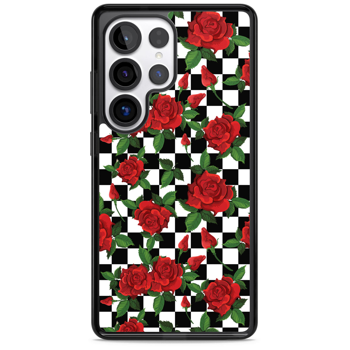Checkered Pattern & Red Roses